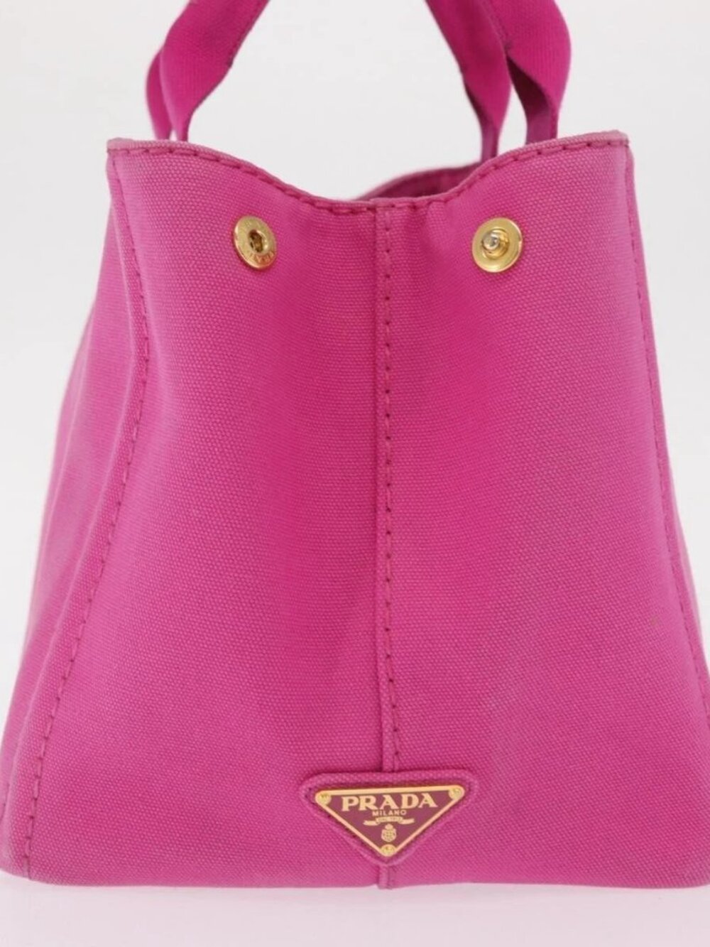 PRADA Canapa MM Hand Bag Canvas Pink Gold Auth 169038 - Picture 6 of 16